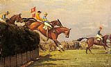 The Grand National Steeplechase Really True and Forbia at Beecher's Brook by John Sanderson Wells